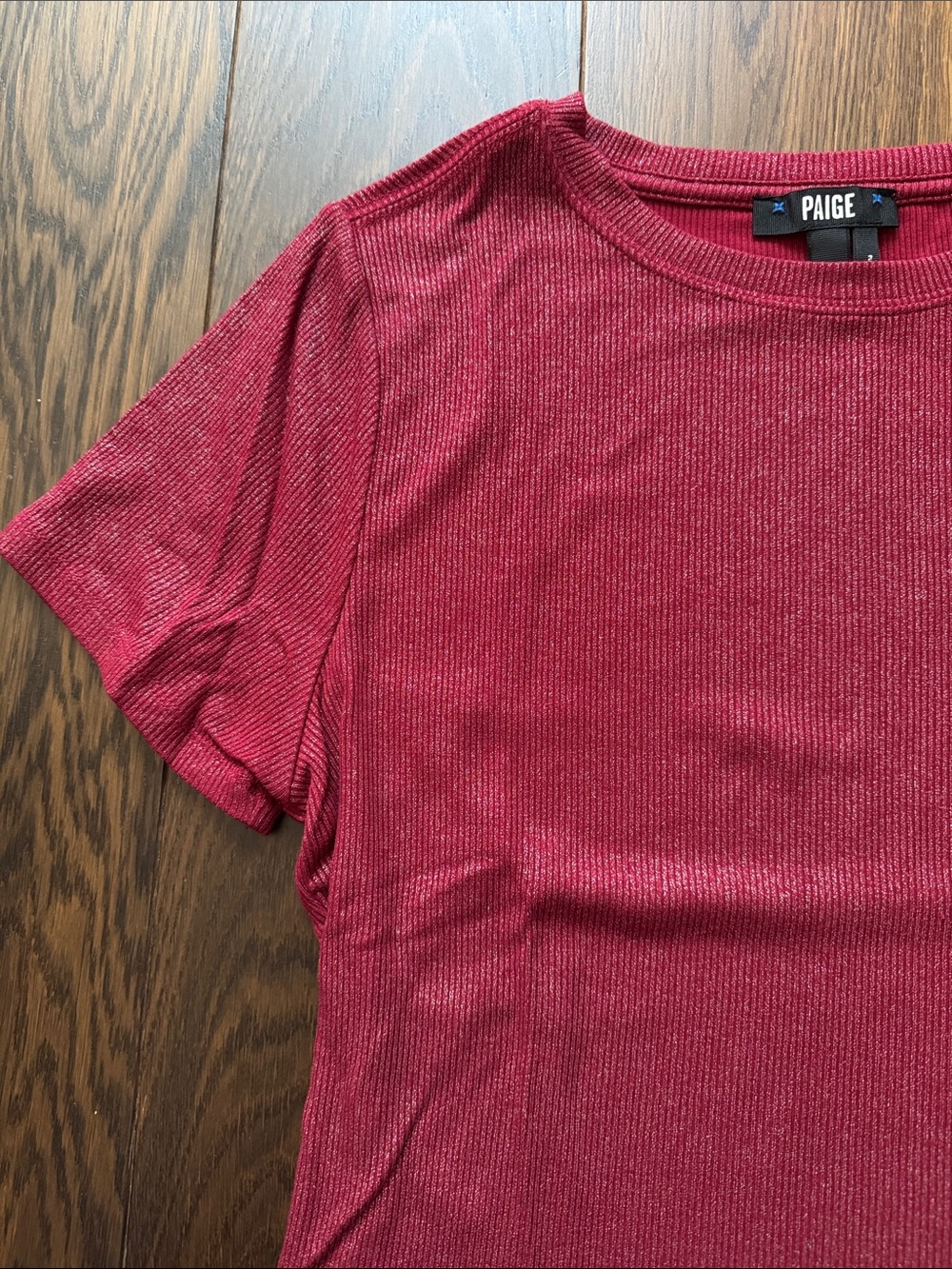 PAIGE Short Sleeve Ribbed Tee - Raspberry - Picture 4 of 8